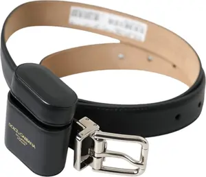 Black Leather Airpods Case Silver Buckle Belt