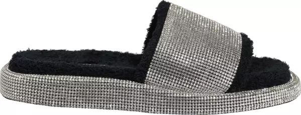 Black Crystal Embellished Platform Men Slides Shoes