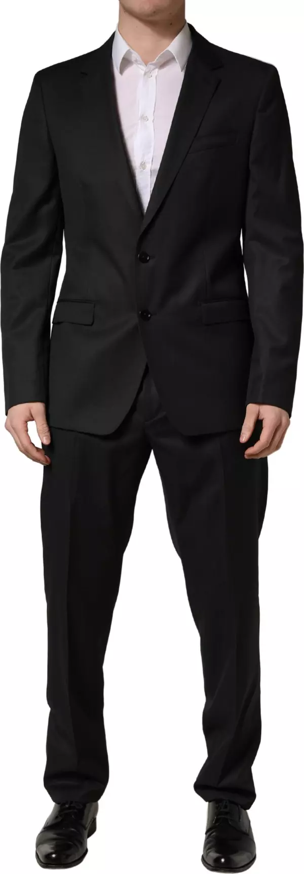 Black Wool 2 Buttons Formal 2 Piece Suit