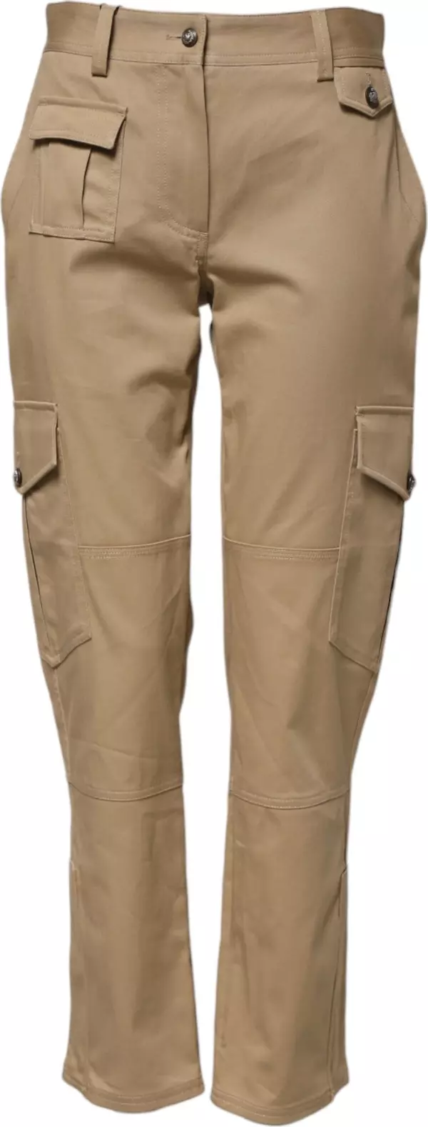 Beige Mid Waist Cargo Tapered Pants