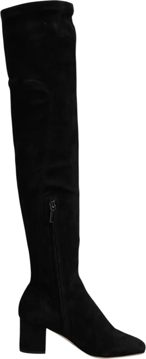 Black Suede Leather Knee High Boots Shoes
