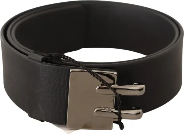Black Leather Silver Buckle Waist Belt