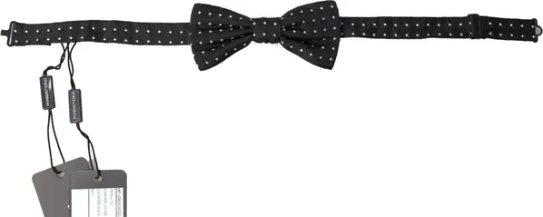 Black Polka Dot Silk Adjustable Men Neck Papillon Bow Tie