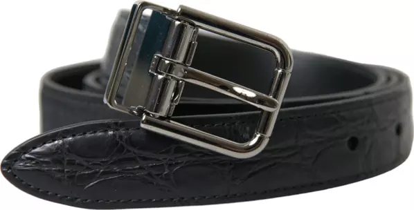 Black Leather Silver Metal Buckle Belt