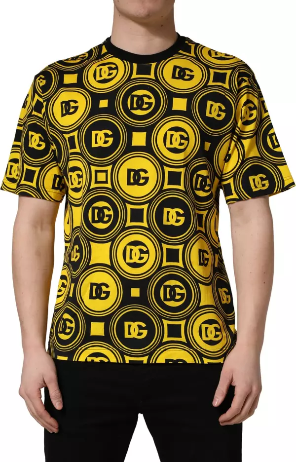 Yellow Black Logo Geometric Pattern T-shirt